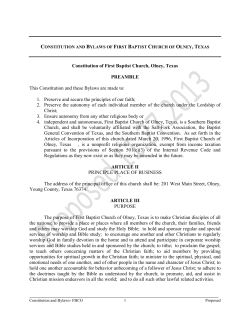 Constitution of First Baptist Church, Olney, Texas PREAMBLE This