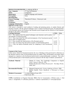 IDE303 ENGLISH POETRY- I (4+0+4) ECTS: 6 Year / Semester 3rd