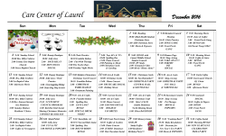 December 2016 Calendar - Care Center of Laurel