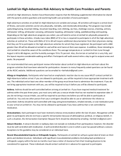 Lenhok`sin High-Adventure Risk Advisory to Health