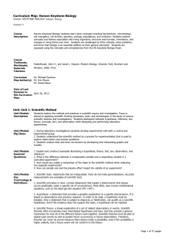 Curriculum Map: Honors Keystone Biology