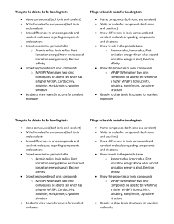 Things to be able to do for bonding test: &bull; Name compounds (both