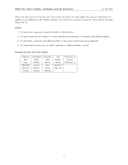 Math 211, Lab 5: Limits, continuity, and the derivative A. DeCelles