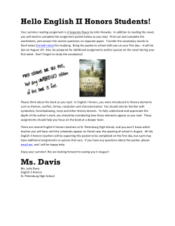 Hello English II Honors Students! Ms. Davis