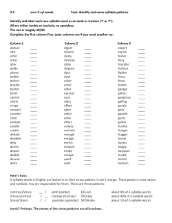 3.2 scan 2-syl words Task: identify and name syllable patterns