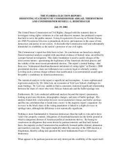 THE FLORIDA ELECTION REPORT: DISSENTING STATEMENT BY