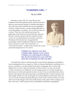 O Hidden Life - Theosophical Society in America
