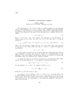 1982] A TRINOMIAL DISCRIMINANT FORMULA PHYLLIS LEFTON