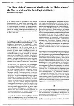 The Place of the Communist Manifesto in the Elaboration of the