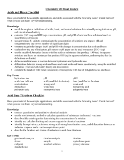 Chemistry 20 Final Review Acids and Bases Checklist Acid Base
