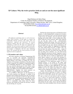 XP Culture: Why the twelve practices both are and are not the most