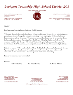 May 2017 Dear Parents and Incoming Honors Sophomore English
