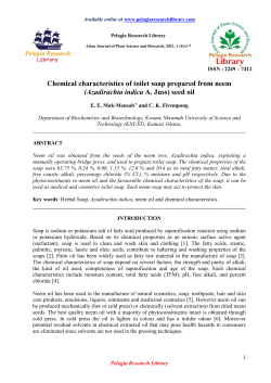 Chemical characteristics of toilet soap prepared from neem