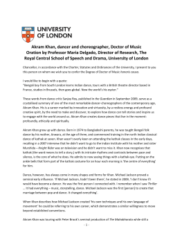 Akram Khan, dancer and choreographer, Doctor of Music Oration by