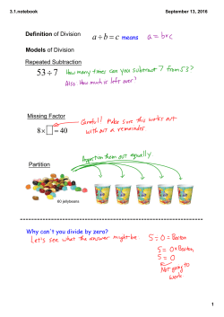Models of Division Repeated Subtraction Missing Factor Partition