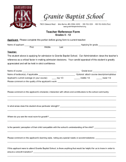 Teacher Reference Form - Granite Baptist School