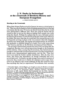 J. N. Darby in Switzerland at the crossroads of Brethren History and