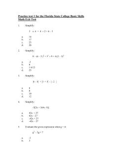 Practice test 1 for the Florida State College Basic Skills
