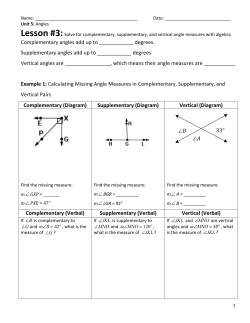 Complementary angles add up to ______ degrees. Supplementary