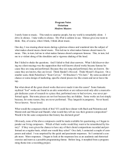 Program Notes Octarium Modern Masters I rarely listen to music