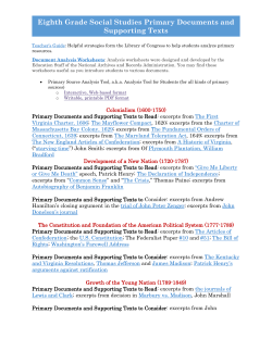 Eighth Grade Social Studies Primary Documents and Supporting Texts