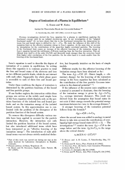 Degree of Ionization of a Plasma in Equilibrium