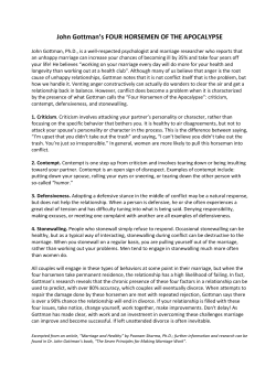 John Gottman`s FOUR HORSEMEN OF THE APOCALYPSE