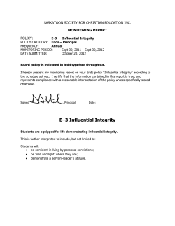 E&ndash;3 Influential Integrity - Saskatoon Christian School