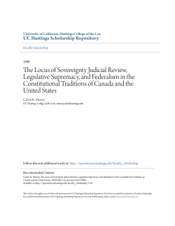 The Locus of Sovereignty Judicial Review, Legislative Supremacy