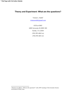 Theory and Experiment: What are the questions?