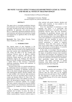 do note values affect parallelism between lexical tones and musical