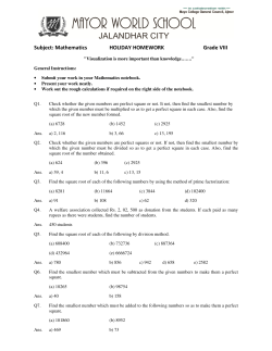 Subject: Mathematics HOLIDAY HOMEWORK Grade VIII