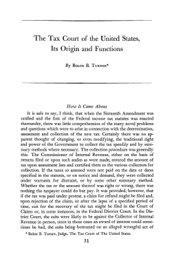 Tax Court of the United States, Its Origin and Functions, The