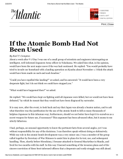 If the Atomic Bomb Had Not Been Used