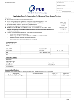 Application Form for Registration As A Licensed Water