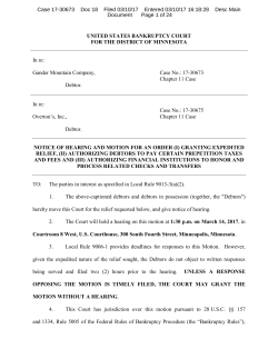 UNITED STATES BANKRUPTCY COURT FOR THE DISTRICT OF