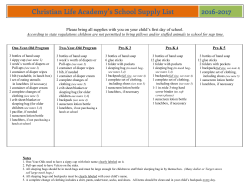 Student Supply List - Christian Life Academy