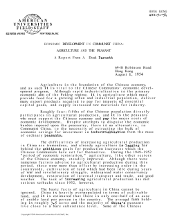 Economic Development in Communist China: Agriculture and the