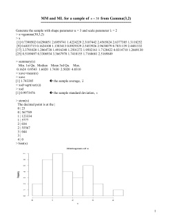 Illustration of MM and ML for one sample of n=30 from G(3,2):