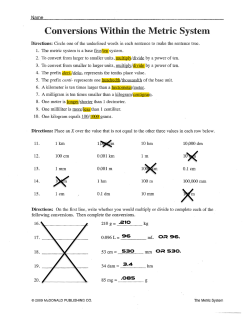 Metric System Packet answers