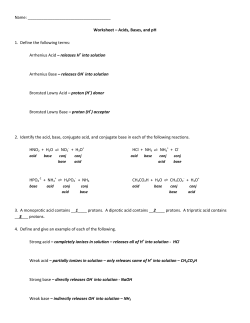 Acids, Bases, and pH 1. Define the following terms: Arrhenius Acid A