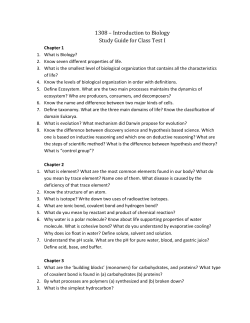 1308 &ndash; Introduction to Biology Study Guide for Class Test I