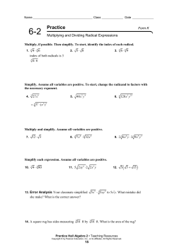 Multiplying and Dividing Radical Expressions