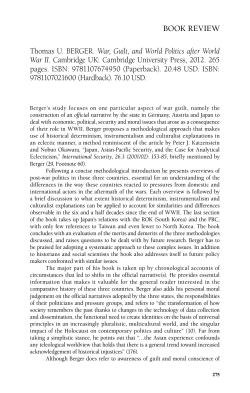 Thomas U. BERGER. War, Guilt, and World Politics after