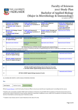 Faculty of Sciences 2017 Study Plan Bachelor of Applied Biology