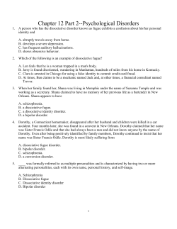 Chapter 12 Part 2--Psychological Disorders