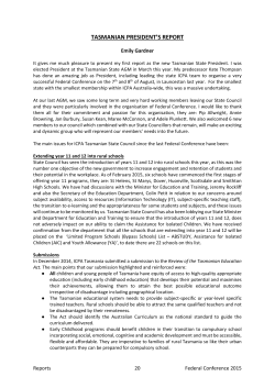 Tasmania President`s Report 2015 - Isolated Children`s Parents