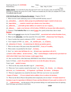 Final Exam Review #2 ANSWERS Name World History Hour _____