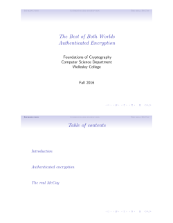 The Best of Both Worlds Authenticated Encryption Table of contents