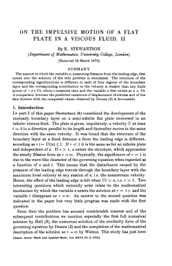 on the impulsive motion of a flat plate in a viscous fluid. ii